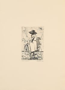 Renzo Vespignani : Figura e bicicletta  - Asta Grafica internazionale e multipli d'autore  - Associazione Nazionale - Case d'Asta italiane