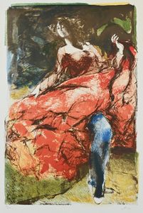 Ennio Calabria - Donna che danza in calze blu e vestito rosso