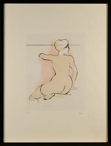 Renato Guttuso : Nudo di donna sedua  - Asta Grafica internazionale e multipli d'autore  - Associazione Nazionale - Case d'Asta italiane