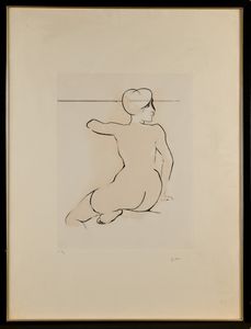 Renato Guttuso : Nudo di donna sedua  - Asta Grafica internazionale e multipli d'autore  - Associazione Nazionale - Case d'Asta italiane