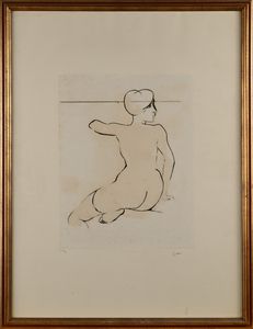 Renato Guttuso : Nudo di donna sedua  - Asta Grafica internazionale e multipli d'autore  - Associazione Nazionale - Case d'Asta italiane
