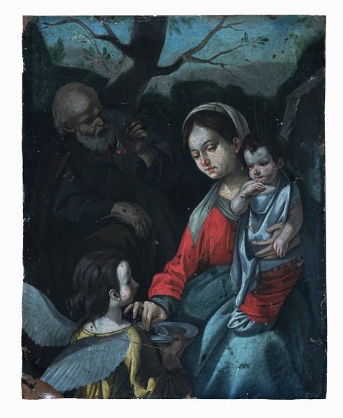 IPPOLITO SCARSELLA (DETTO LO SCARSELLINO) : Madonna della pappa (Riposo durante la fuga in Egitto).  - Asta Arte Antica, Moderna e Contemporanea - Associazione Nazionale - Case d'Asta italiane