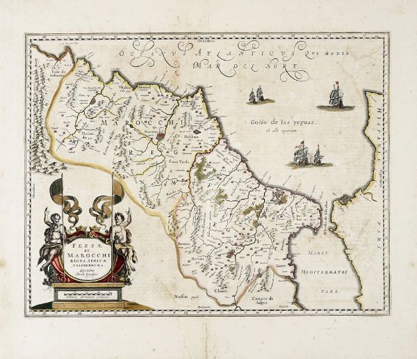Willem Janszoon Blaeu : Fezzae et Marocchi Regna Africae Celeberrima, describebat, Abrah. Ortelius.  - Asta Arte Antica, Moderna e Contemporanea - Associazione Nazionale - Case d'Asta italiane