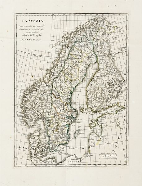 BARTOLOMEO BORGHI : La Svezia come era nella sua prima divisione, e secondo gli ultimi trattati dell'A. B. Borghi. Firenze 1816.  - Asta Arte Antica, Moderna e Contemporanea - Associazione Nazionale - Case d'Asta italiane