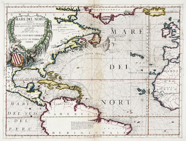 Vincenzo Maria Coronelli : Mare del Nord Auttore il P.M. Coronelli M.C. Cosmografo della Serenissima Republica di Venetia Dedicato All' Ill.mo, et Ece.mo. Sig. Il sig Giovanni Grimani Savio di Terra Ferma.  - Asta Arte Antica, Moderna e Contemporanea - Associazione Nazionale - Case d'Asta italiane