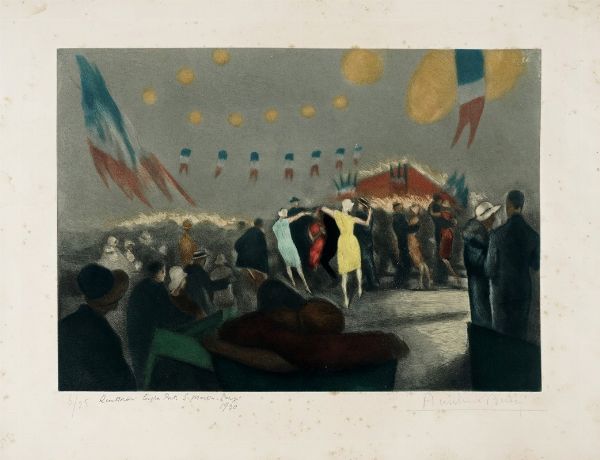 Anselmo Bucci : Quattordici Luglio. Park S. Martin. Parigi.  - Asta Arte Antica, Moderna e Contemporanea - Associazione Nazionale - Case d'Asta italiane