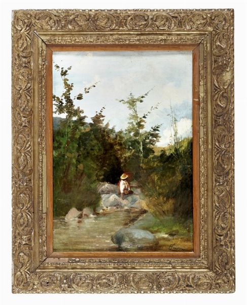 Eugenio Cecconi : Ragazza sul fiume.  - Asta Arte Antica, Moderna e Contemporanea - Associazione Nazionale - Case d'Asta italiane
