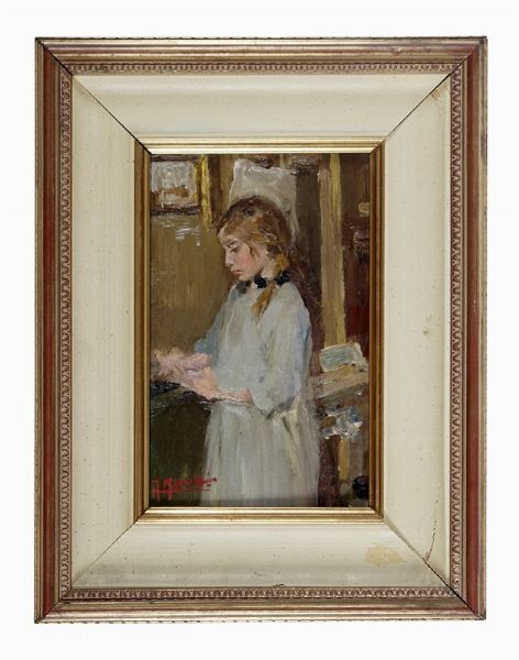 Antonio Moretti : Studio (ritratto della figlia).  - Asta Arte Antica, Moderna e Contemporanea - Associazione Nazionale - Case d'Asta italiane