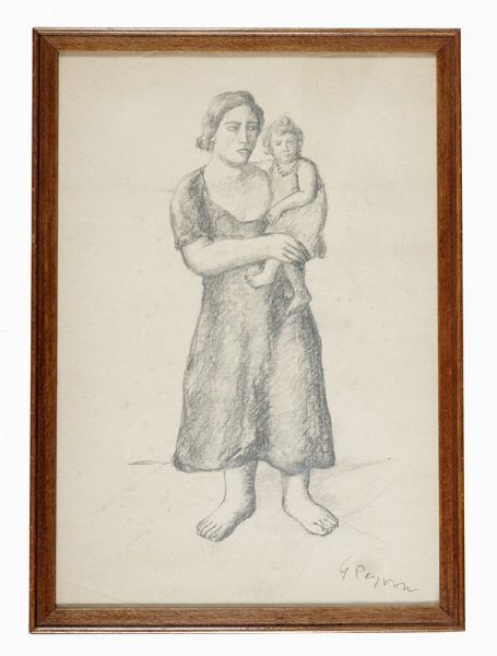 Guido Peyron : Donna con bambino.  - Asta Arte Antica, Moderna e Contemporanea - Associazione Nazionale - Case d'Asta italiane
