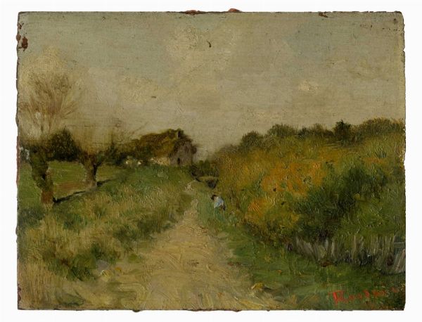 Federico Rossano : Figure sur un chemin prs d'une ferme.  - Asta Arte Antica, Moderna e Contemporanea - Associazione Nazionale - Case d'Asta italiane