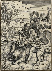 Albrecht Drer - Sansone squarcia la mascella del leone.