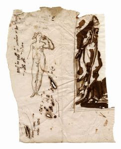 Cherubino Alberti - Studio per figura femminile eretta e scritte autografe (r) / Frammento di studio per figura ammantata e scritte in antica grafia (v).