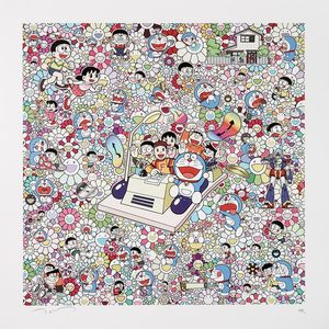 TAKASHI MURAKAMI - Doraemon on an endless journey on a time machine e A Sketch of Anywhere Door (Dokodemo Door).