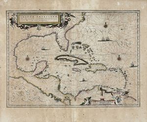 JOHANNES JANSSONIUS - Insulae americanae in Oceano Septentrionali cum Terris adiacentibus.