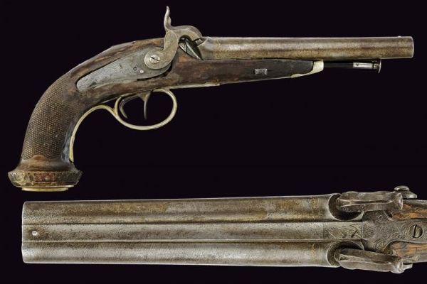 Pistola a due canne a luminello  - Asta La Collezione di Armi Antiche di un Gentiluomo Californiano - Associazione Nazionale - Case d'Asta italiane