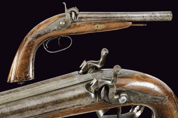Pistola a luminello a due canne  - Asta La Collezione di Armi Antiche di un Gentiluomo Californiano - Associazione Nazionale - Case d'Asta italiane