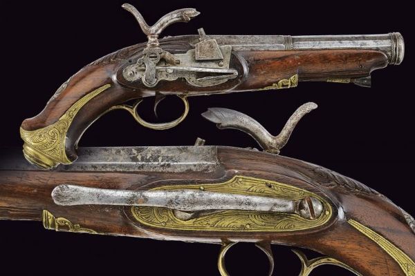 Pistola alla micheletta a luminello da viaggio  - Asta La Collezione di Armi Antiche di un Gentiluomo Californiano - Associazione Nazionale - Case d'Asta italiane