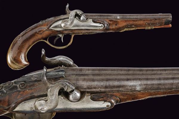 Pistola a due canne convertita a luminello  - Asta La Collezione di Armi Antiche di un Gentiluomo Californiano - Associazione Nazionale - Case d'Asta italiane