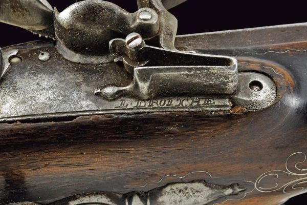 Pistola a pietra focaia a due canne di L. Droische  - Asta La Collezione di Armi Antiche di un Gentiluomo Californiano - Associazione Nazionale - Case d'Asta italiane