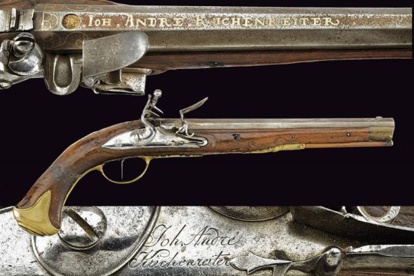 Pistola a pietra focaia di Andre Kuchenreuther  - Asta La Collezione di Armi Antiche di un Gentiluomo Californiano - Associazione Nazionale - Case d'Asta italiane
