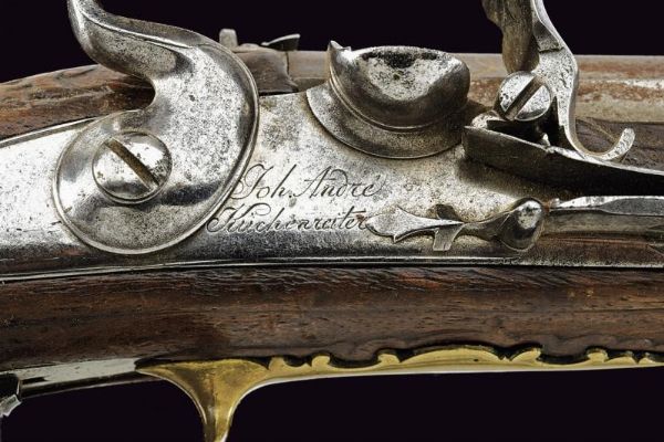 Pistola a pietra focaia di Andre Kuchenreuther  - Asta La Collezione di Armi Antiche di un Gentiluomo Californiano - Associazione Nazionale - Case d'Asta italiane