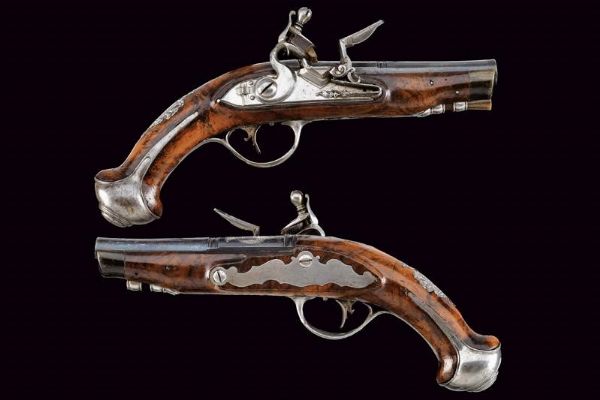 Interessante e raro paio di pistole a pietra focaia da viaggio per il mercato Polacco  - Asta La Collezione di Armi Antiche di un Gentiluomo Californiano - Associazione Nazionale - Case d'Asta italiane