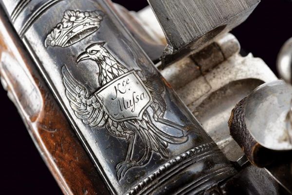 Interessante e raro paio di pistole a pietra focaia da viaggio per il mercato Polacco  - Asta La Collezione di Armi Antiche di un Gentiluomo Californiano - Associazione Nazionale - Case d'Asta italiane