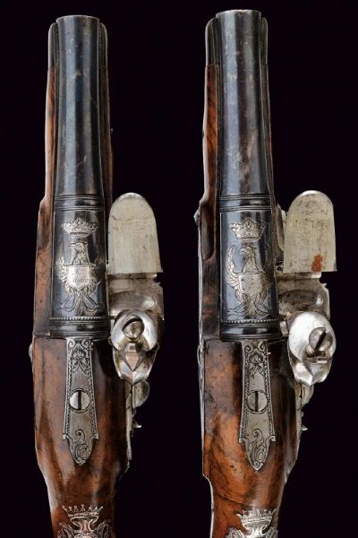 Interessante e raro paio di pistole a pietra focaia da viaggio per il mercato Polacco  - Asta La Collezione di Armi Antiche di un Gentiluomo Californiano - Associazione Nazionale - Case d'Asta italiane