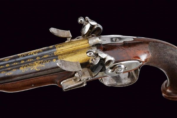 Bella pistola a pietra focaia a due canne  - Asta La Collezione di Armi Antiche di un Gentiluomo Californiano - Associazione Nazionale - Case d'Asta italiane