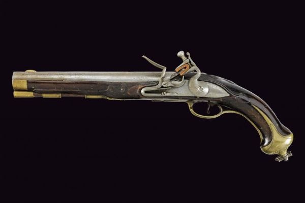 Rara pistola a pietra focaia da mancino  - Asta La Collezione di Armi Antiche di un Gentiluomo Californiano - Associazione Nazionale - Case d'Asta italiane