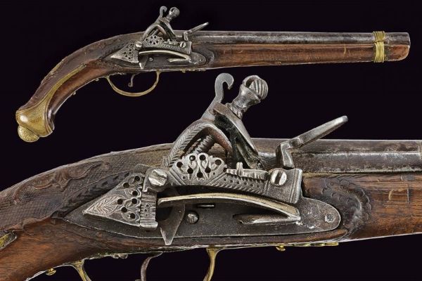 Pistola a pietra focaia alla morlacca  - Asta La Collezione di Armi Antiche di un Gentiluomo Californiano - Associazione Nazionale - Case d'Asta italiane
