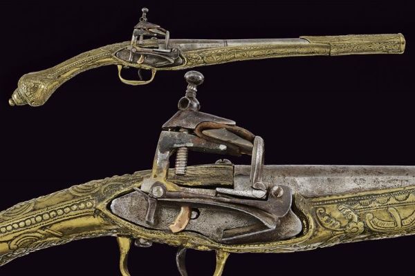 Pistola a pietra focaia alla micheletta  - Asta La Collezione di Armi Antiche di un Gentiluomo Californiano - Associazione Nazionale - Case d'Asta italiane