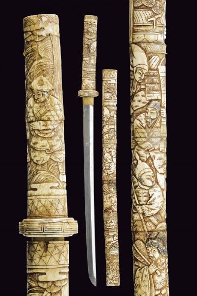 Wakizashi con montatura in osso  - Asta La Collezione di Armi Antiche di un Gentiluomo Californiano - Associazione Nazionale - Case d'Asta italiane