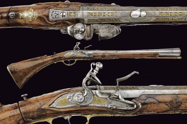 Bellissimo scavezzo a pietra focaia del maestro A. L.  - Asta La Collezione di Armi Antiche di un Gentiluomo Californiano - Associazione Nazionale - Case d'Asta italiane