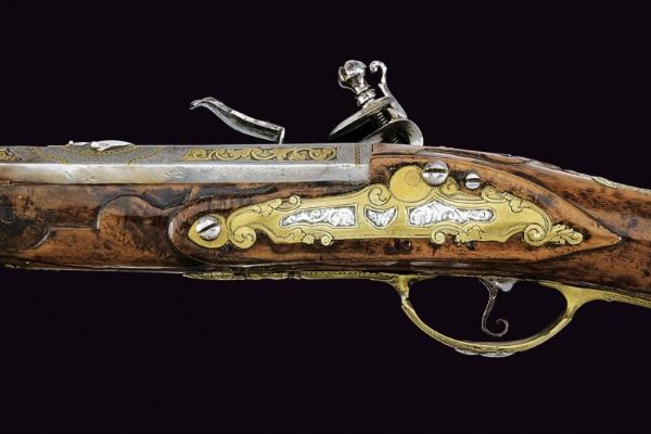 Bellissimo scavezzo a pietra focaia del maestro A. L.  - Asta La Collezione di Armi Antiche di un Gentiluomo Californiano - Associazione Nazionale - Case d'Asta italiane