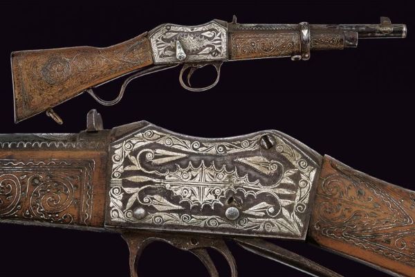 Interessante carabina corta tipo Martini con decorazioni in argento  - Asta La Collezione di Armi Antiche di un Gentiluomo Californiano - Associazione Nazionale - Case d'Asta italiane