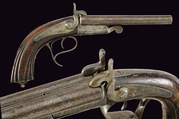 Pistola a spillo a due canne  - Asta La Collezione di Armi Antiche di un Gentiluomo Californiano - Associazione Nazionale - Case d'Asta italiane