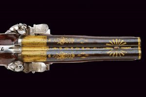 Bella pistola a pietra focaia a due canne  - Asta La Collezione di Armi Antiche di un Gentiluomo Californiano - Associazione Nazionale - Case d'Asta italiane