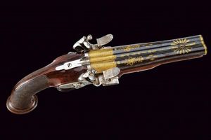 Bella pistola a pietra focaia a due canne  - Asta La Collezione di Armi Antiche di un Gentiluomo Californiano - Associazione Nazionale - Case d'Asta italiane