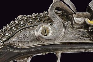Bellissima pistola a pietra focaia in stile Ali Pasha con fornimenti in argento  - Asta La Collezione di Armi Antiche di un Gentiluomo Californiano - Associazione Nazionale - Case d'Asta italiane