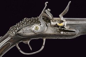 Bellissima pistola a pietra focaia in stile Ali Pasha con fornimenti in argento  - Asta La Collezione di Armi Antiche di un Gentiluomo Californiano - Associazione Nazionale - Case d'Asta italiane