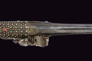 Bellissima pistola a pietra focaia in stile Ali Pasha con fornimenti in argento  - Asta La Collezione di Armi Antiche di un Gentiluomo Californiano - Associazione Nazionale - Case d'Asta italiane