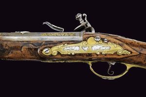 Bellissimo scavezzo a pietra focaia del maestro A. L.  - Asta La Collezione di Armi Antiche di un Gentiluomo Californiano - Associazione Nazionale - Case d'Asta italiane