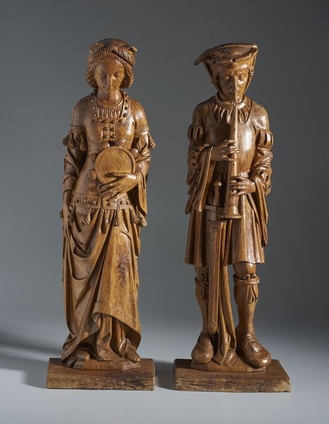 SCULTORE DI AREA GERMANICA DEL XX SECOLO : Coppia di sculture in legno intagliato nello stile di Heinrich Douvermann  - Asta Asta 502 | ARTE ANTICA E DEL XIX SECOLO Online - Associazione Nazionale - Case d'Asta italiane
