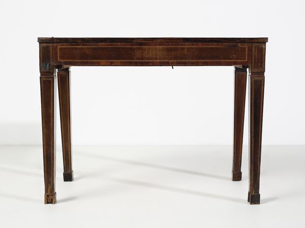 MANIFATTURA DEL XIX SECOLO : Consolle lastronata e filettata, cassetto sul fronte e gambe troncopiramidali  - Asta Asta 502 | ARTE ANTICA E DEL XIX SECOLO Online - Associazione Nazionale - Case d'Asta italiane