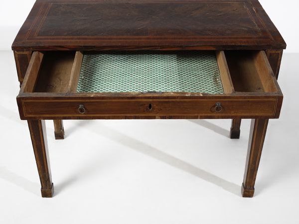 MANIFATTURA DEL XIX SECOLO : Consolle lastronata e filettata, cassetto sul fronte e gambe troncopiramidali  - Asta Asta 502 | ARTE ANTICA E DEL XIX SECOLO Online - Associazione Nazionale - Case d'Asta italiane