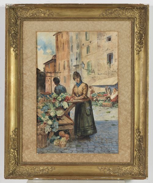 INGANNI ANGELO (1807 - 1880) : Veduta cittadina con fruttivendole  - Asta Asta 502 | ARTE ANTICA E DEL XIX SECOLO Online - Associazione Nazionale - Case d'Asta italiane