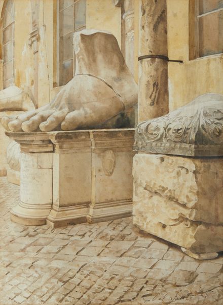 DEL SANTO FELICE (1864 - 1934) : Resti del Colosso di Costantino nel cortile del Palazzo dei Conservatori  - Asta Asta 502 | ARTE ANTICA E DEL XIX SECOLO Online - Associazione Nazionale - Case d'Asta italiane