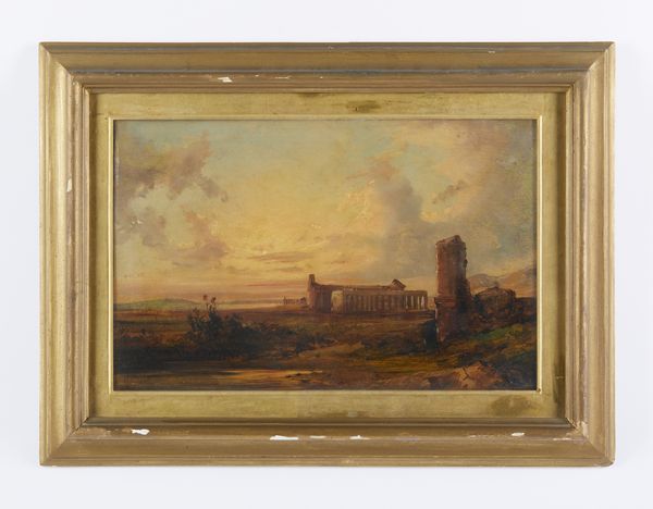 Scuola napoletana del XIX secolo : Templi di Paestum  - Asta Asta 502 | ARTE ANTICA E DEL XIX SECOLO Online - Associazione Nazionale - Case d'Asta italiane