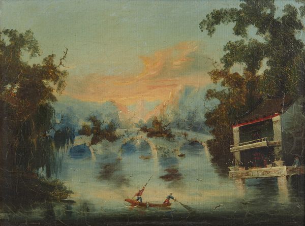 PITTORE CINESE DEL XIX SECOLO : Veduta lacustre con imbarcazione e personaggi  - Asta Asta 502 | ARTE ANTICA E DEL XIX SECOLO Online - Associazione Nazionale - Case d'Asta italiane